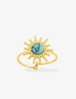 Bague ajustable en acier doré, turquoise bleu SO OR