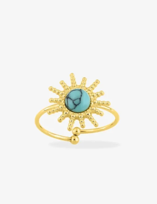 Bague ajustable en acier doré, turquoise bleu SO OR