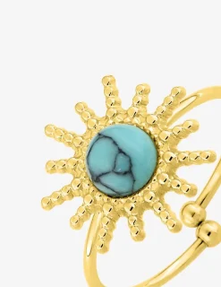 Bague ajustable en acier doré, turquoise bleu SO OR