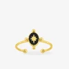 Bague ajustable motif étoilé acier doré et laque noire SO OR