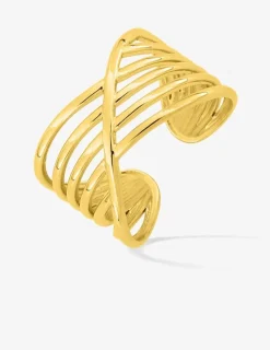 Bague ajustable multi anneaux acier doré SO OR