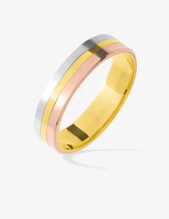 Bague alliance fantaisie en or 750‰ anneaux tricolores - Mariage