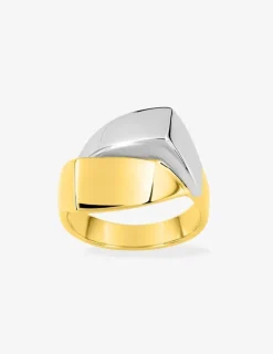 Bague anneaux angulaires bicolores plaqué or et rhodium SO OR