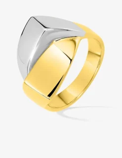 Bague anneaux angulaires bicolores plaqué or et rhodium SO OR