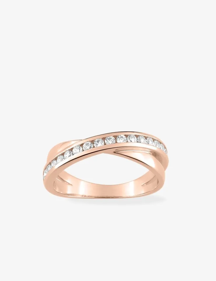 Bague anneaux croisés plaqué or rose et oxydes de zirconium SO OR