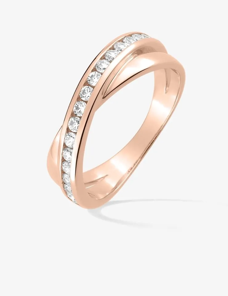 Bague anneaux croisés plaqué or rose et oxydes de zirconium SO OR