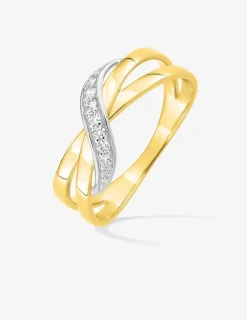 Bague anneaux entrelacés plaqué or, rhodium et oxydes de zirconium SO OR