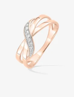Bague anneaux entremêlés plaqué or rose, rhodium et oxydes de zirconium SO OR