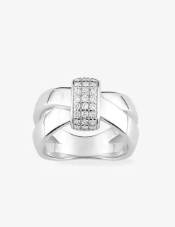 Bague anneaux reliés argent rhodié 925 ‰ et oxyde de zirconium SO OR