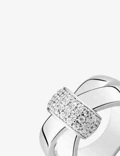 Bague anneaux reliés argent rhodié 925 ‰ et oxyde de zirconium SO OR