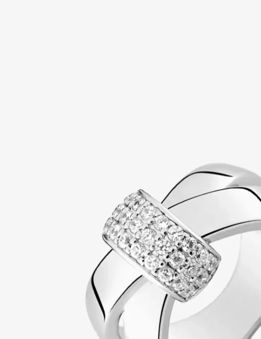 Bague anneaux reliés argent rhodié 925 ‰ et oxyde de zirconium SO OR