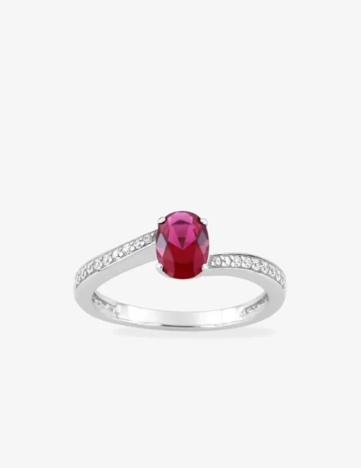 Bague argent 925 ‰ rhodié et oxydes de zirconium rouge et blancs SO OR