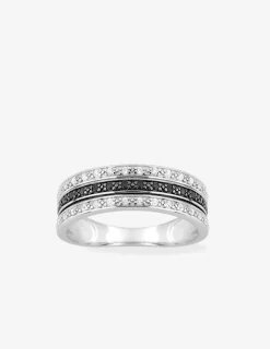 Bague argent 925 ‰ rhodié et oxydes de zirconium noirs et blancs SO OR