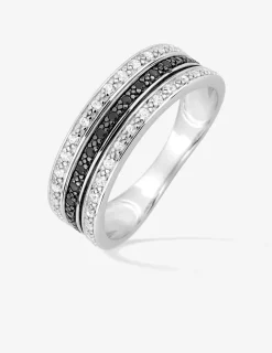 Bague argent 925 ‰ rhodié et oxydes de zirconium noirs et blancs SO OR