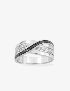 Bague argent 925 ‰ rhodié et oxydes de zirconium noirs et blancs fantaisie SO OR