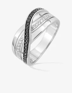 Bague argent 925 ‰ rhodié et oxydes de zirconium noirs et blancs fantaisie SO OR