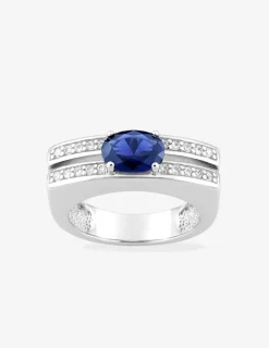 Bague argent 925 ‰ rhodié oxydes de zirconium bleu et blancs SO OR