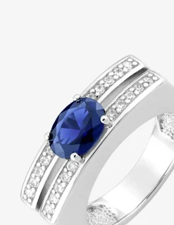 Bague argent 925 ‰ rhodié oxydes de zirconium bleu et blancs SO OR