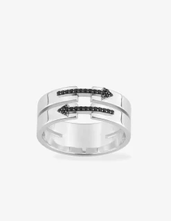 Bague argent 925‰ rhodié double flèche oxydes de zirconium noirs SO OR