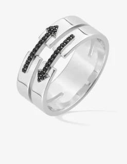 Bague argent 925‰ rhodié double flèche oxydes de zirconium noirs SO OR