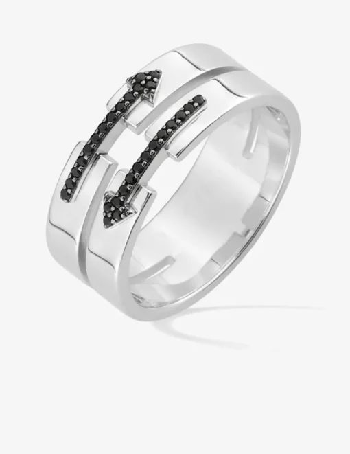 Bague argent 925‰ rhodié double flèche oxydes de zirconium noirs SO OR
