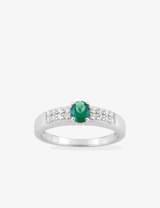 Bague argent 925‰ rhodié et oxyde de zirconium vert accompagné SO OR