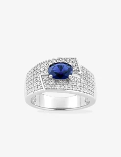 Bague argent 925‰ rhodié, oxyde de zirconium bleu et pavage oxydes blancs SO OR