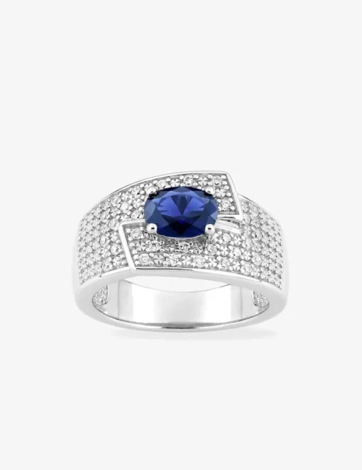 Bague argent 925‰ rhodié, oxyde de zirconium bleu et pavage oxydes blancs SO OR