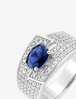 Bague argent 925‰ rhodié, oxyde de zirconium bleu et pavage oxydes blancs SO OR