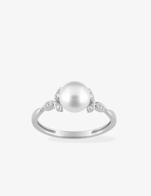 Bague argent 925‰ rhodié perle accompagnée d'oxydes de zirconium SO OR
