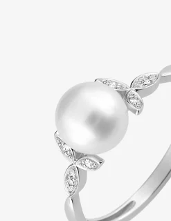 Bague argent 925‰ rhodié perle accompagnée d'oxydes de zirconium SO OR