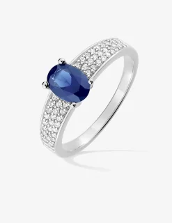 Bague argent 925‰ solitaire avec oxyde bleu serti griffes et détail oxyde blanc SO OR