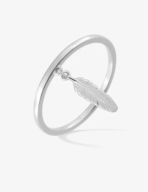 Bague argent rhodié 925 ‰ breloque plume SO OR