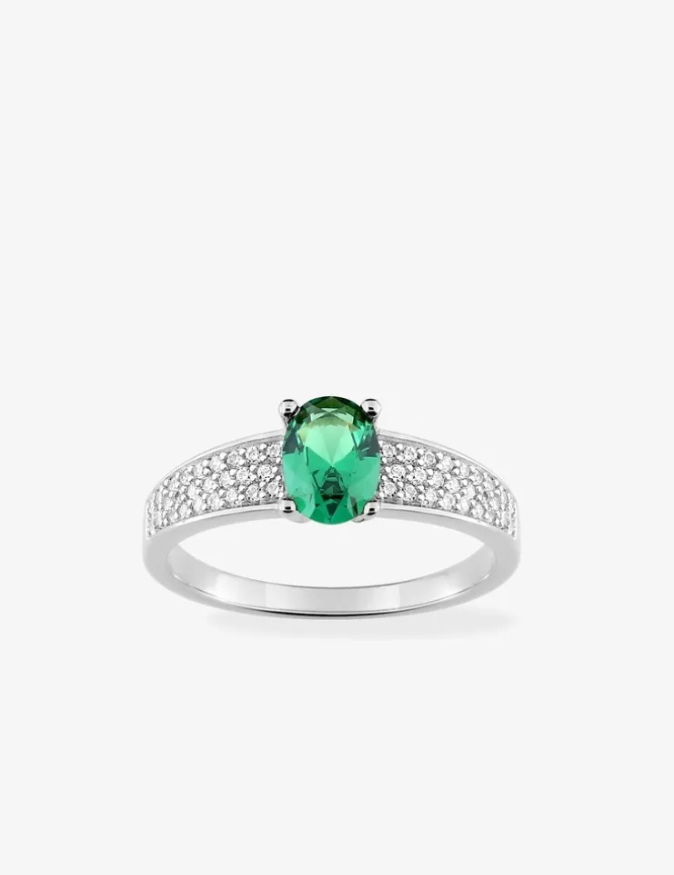 Bague argent rhodié 925 ‰ et pavage oxyde de zirconium vert SO OR