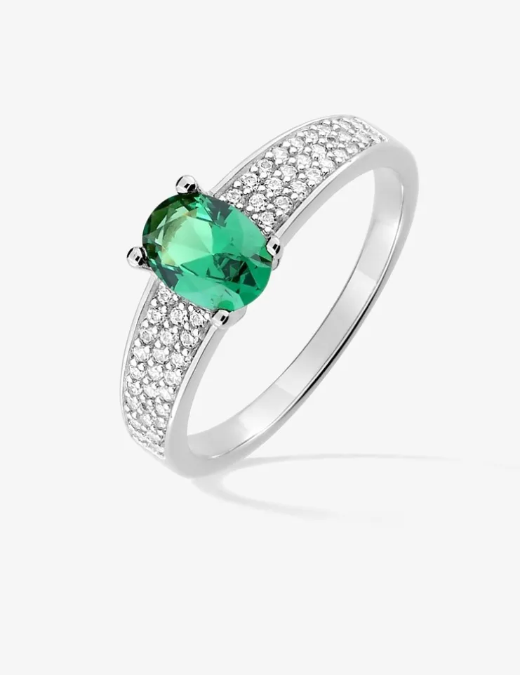 Bague argent rhodié 925 ‰ et pavage oxyde de zirconium vert SO OR