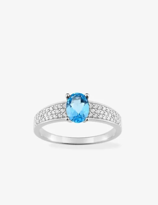 Bague argent rhodié 925 ‰ et pavage oxyde de zirconium bleu SO OR