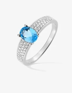 Bague argent rhodié 925 ‰ et pavage oxyde de zirconium bleu SO OR