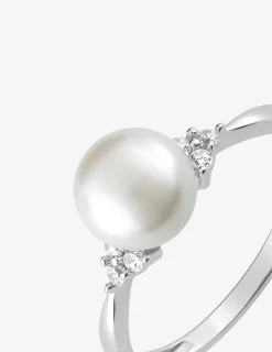 Bague argent rhodié 925 ‰, oxyde de zirconium et perle 7 mm SO OR