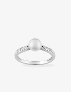 Bague argent rhodié 925 ‰, oxyde de zirconium et perle 6 mm SO OR