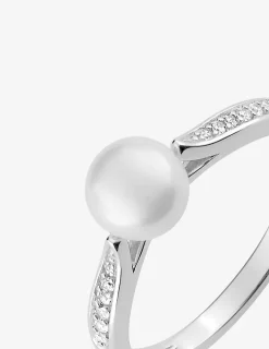 Bague argent rhodié 925 ‰, oxyde de zirconium et perle 6 mm SO OR