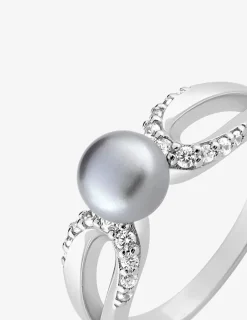 Bague argent rhodié 925 ‰, oxyde de zirconium et perle grise 6 mm SO OR