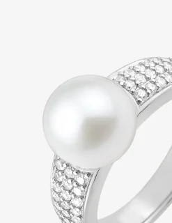 Bague argent rhodié 925 ‰, pavage oxyde de zirconium et perle 9 mm SO OR