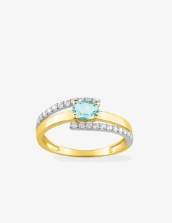 Bague bicolore 375‰, aigue-marine, oxyde de zirconium SO OR