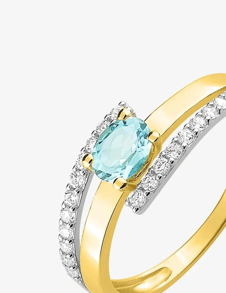 Bague bicolore 375‰, aigue-marine, oxyde de zirconium SO OR