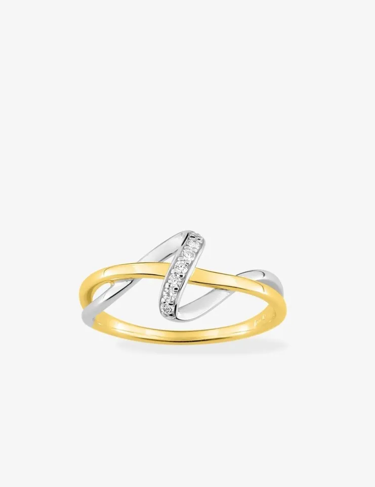 Bague bicolore anneaux entrelacés plaqué or, rhodium et oxydes de zirconium SO OR