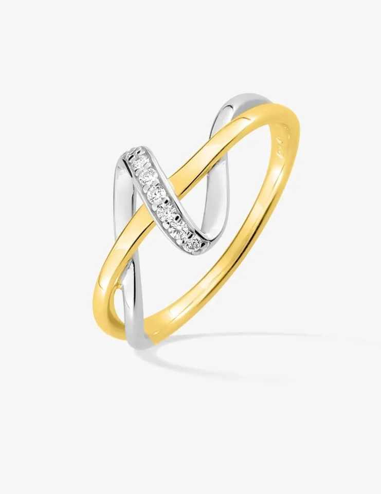 Bague bicolore anneaux entrelacés plaqué or, rhodium et oxydes de zirconium SO OR