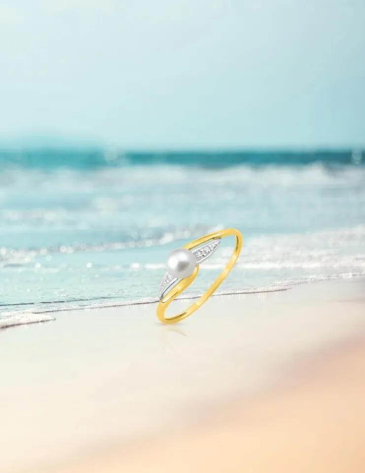 Bague bicolore en or 375‰ et perle 4,5 mm SO OR