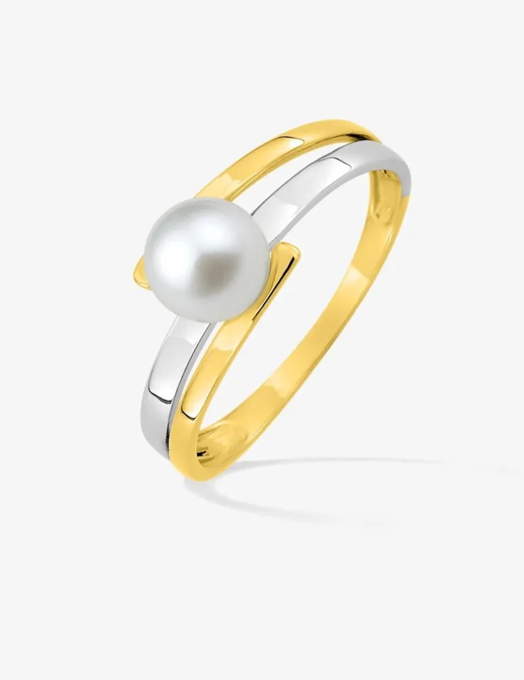Bague bicolore en or 375‰ et perle 6 mm SO OR