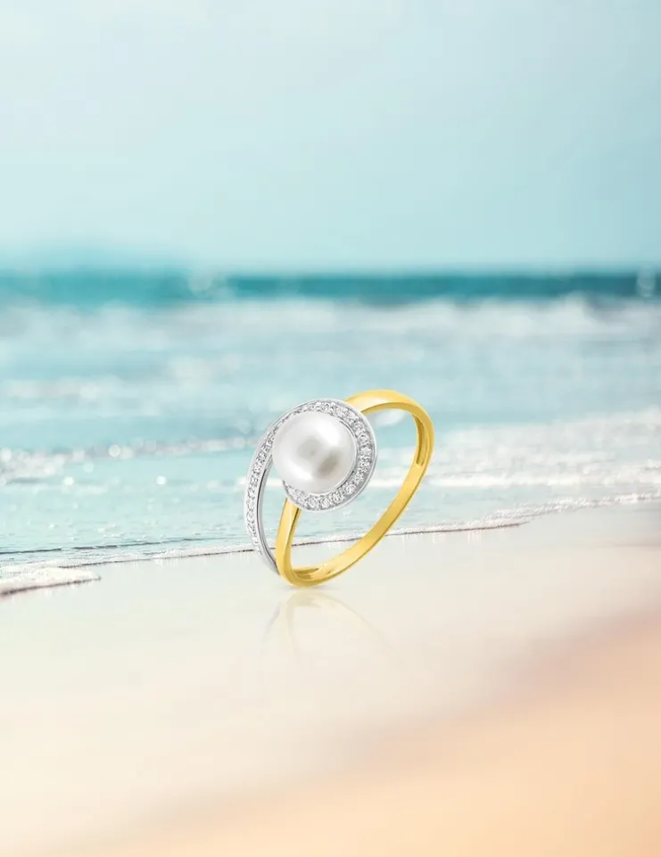 Bague bicolore en or 375‰ et perle 6,5 mm SO OR
