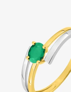 Bague bicolore en or jaune 750 ‰, rhodium et émeraude SO OR